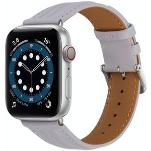 Echt lederen horlogeband met reliëflijn voor Apple Watch 8 45 mm (lavendel paars)