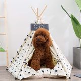 Cotton Canvas Pet Tent Cat and Dog Bed with Cushion  Specification: Small 40×40×50cm(Beige Star )
