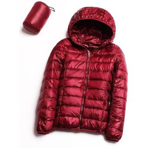 Casual Ultra Light White Duck Down Jacket Women Autumn Winter Warm Coat Hooded Parka  Size:L(Wine Red)