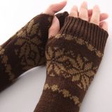 Unisex Universal Autumn Winter Snowflake Pattern Knitted Wool Warm Cuffs Fingerless Arm Sleeves(Coffee)