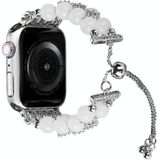 Dubbele rij kralen telescopische ketting horlogeband voor Apple Watch Series 8&7 41mm / SE 2&6&SE&5&4 40mm / 3&2&1 38mm(Agate White)