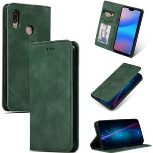 Retro Skin Feel Business Magnetic Horizontal Flip Leather Case for Huawei P20 Lite(Army Green)