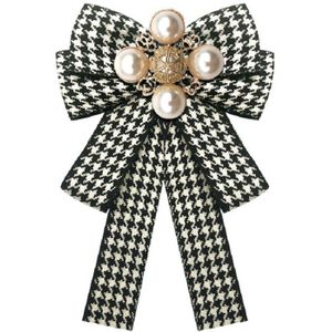 Vrouwen Houndstooth patroon Double-Layer Bow-Knot Bow tie kleding accessoires  stijl: PIN gesp versie (zwart)