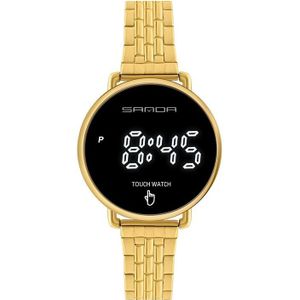 SANDA 8011 Touch Screen LED Digital Display Round Dial Electronic Watch for Men(Gold)