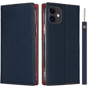 Litchi Texture Horizontal Flip Top Layer Cowhide Leather Case with Holder & Card Slots & Wallet & Strap & Wire Winder For iPhone 12 mini(Dark Blue)