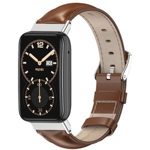 For Xiaomi Mi Band 7 Pro Mijobs Genuine Leather Top Layer Cowhide Watch Band(Brown Silver)