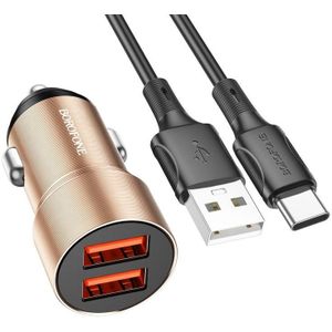 BOROFONE BZ19B Wisdom QC3.0 Dubbele USB-poorten Snel opladende autolader met USB naar Type-C-kabel