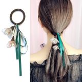 3 PCS Women Elastic Hair Bands Elegant Girl Ribbon Flower Rubber Bands Ponytail Holder Hair Accessories(Pink flower/grey band)