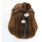 3 PCS Women Elastic Hair Bands Elegant Girl Ribbon Flower Rubber Bands Ponytail Holder Hair Accessories(Pink flower/grey band)