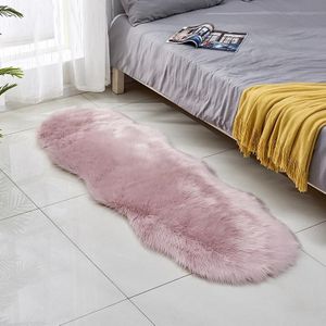 Faux Wool Leather Sofa Carpet Floor Mats Fleece Cushions Bay Window Mats  Size: 60x180cm(Pink)