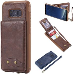 For Galaxy S8 Vertical Flip Shockproof Leather Protective Case with Short Rope  Support Card Slots & Bracket & Photo Holder & Wallet Function(Coffee)