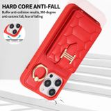 Voor iPhone 14 Pro Vertical Card Bag Ring Holder Phone Case met Dual Lanyard (Rood)