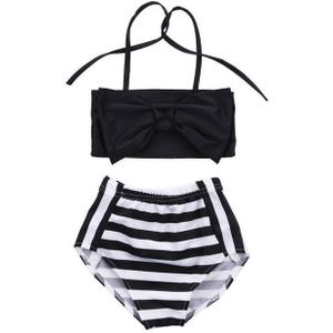 Cute Baby Girl Bikini Striped Triangle Bow Bathing Suit Proud Princess Beachwear  Size:80(Black)