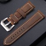 Crazy Horse Layer Frosted Silver Buckle Watch Leather Wrist Strap  Size: 24mm (Dark Brown)