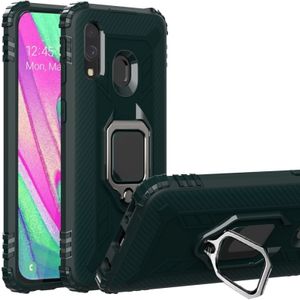 For Galaxy A40 Carbon Fiber Protective Case with 360 Degree Rotating Ring Holder(Green)