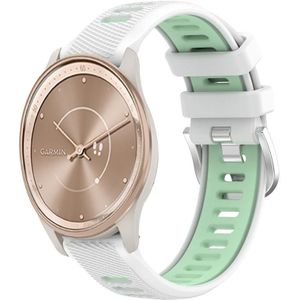Voor Garmin Move Trend 20 mm sport tweekleurige stalen gesp siliconen horlogeband (wit + groenblauw)