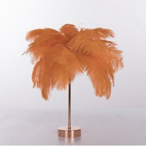 Ostrich Feather Table Lamp Wrought Iron Night Light LED Copper Wire Lamp(Orange)