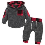 Hoodies Peuter Plaid Hooded Tops Long Pants Kids Set  Kid Size:110cm (Donkergrijs)