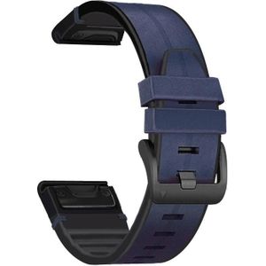 Voor Garmin Fenix 7 Silicone + Lederen Quick Release Watchband (Midnight Blue)