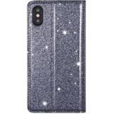 For iPhone X / XS Ultrathin Glitter Magnetic Horizontal Flip Leather Case with Holder & Card Slots(Gray)