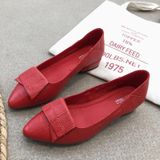 Spring And Summer Cowhide Shoes With Thick Heel Mid-Heel For Women  Size: 37(Red)