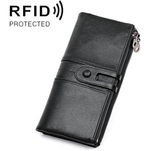 3520 Long Cowhide Leather Folding Anti-magnetic RFID Wallet for Ladies  with Card Slots(Black)