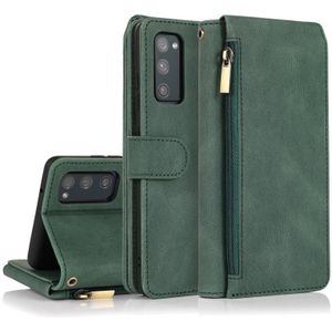 For Samsung Galaxy S20 FE 5G Skin-feel Crazy Horse Texture Zipper Wallet Bag Horizontal Flip Leather Case with Holder & Card Slots & Wallet & Lanyard(Dark Green)