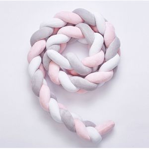 2M  Pure Color Weaving Knot for Infant Room Decor Crib Protector Newborn Baby Bed Bumper Bedding Accessories(White Grey Pink)