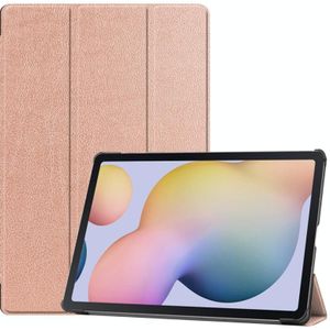 For Samsung Galaxy Tab S7 Plus Custer Texture Smart PU Leather Case with Sleep / Wake-up Function & 3-Fold Holder(Rose Gold)