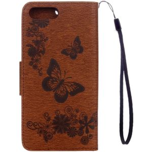 For iPhone 8 Plus & 7 Plus  Butterflies Embossing Horizontal Flip Leather Case with Holder & Card Slots & Wallet & Lanyard(Brown)