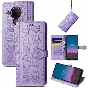 Voor Nokia 5.4 Mooie kat en hond embossing patroon horizontale flip lederen tas  met houder & kaart slots & portefeuille en cartoon clasp & lanyard