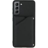 For Samsung Galaxy S21 5G Skin Feel PU + TPU + PC Back Cover Shockproof Case with Card Slots & Holder & Photo Frame(Black)