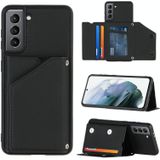 For Samsung Galaxy S21 5G Skin Feel PU + TPU + PC Back Cover Shockproof Case with Card Slots & Holder & Photo Frame(Black)