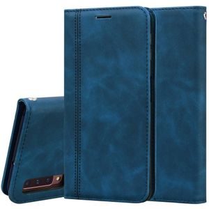 Voor Samsung Galaxy A7 (2018) Frosted Business Magnetic Horizontal Flip PU Leather Case met Holder & Card Slot & Lanyard(Blauw)