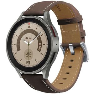 Voor Samsung Galaxy Watch5 40 mm / 44 mm stiksels lederen horlogeband (koffie + zilver)