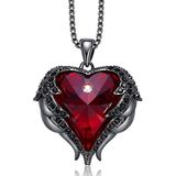 Women Fashion Angel Wings Crystals Heart Necklaces(Dark Angel)