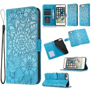 Skin Feel Embossed Sunflower Horizontal Flip Leather Case with Holder & Card Slots & Wallet & Lanyard For iPhone 6 Plus / 6s Plus(Blue)