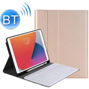 YA07B Detachable Lambskin Texture Round Keycap Bluetooth Keyboard Leather Case with Pen Slot & Stand For iPad 9.7 inch (2018) & (2017) / Pro 9.7 inch / Air 2 /Air(Gold)