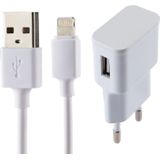 5V 2.1A Intellgent Identification USB Charger with 1m USB to 8 Pin Charging Cable  EU Plug  For iPhone X  iPhone 8  iPhone 7 & 7 Plus  iPhone 6 & 6s  iPhone 6 Plus & 6s Plus  iPhone 5 & 5s & 5C  iPad Air  iPad mini(White)