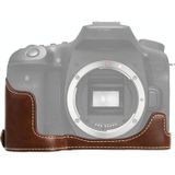 1/4 inch Thread PU Leather Camera Half Case Base for Canon EOS 90D (Coffee)