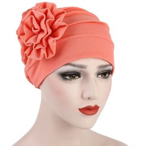 Solid Color Side Flower Turban Hat Women Confinement Hat  Size:Adjustable(Watermelon Red)