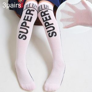 3 paar lente en herfst student kinderen huidvriendelijke alfabet SUP mesh lange katoenen sokken ongeveer 35 cm