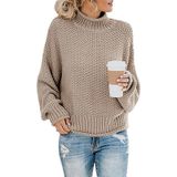Fashion Thick Thread Turtleneck Knit Sweater (Color:Khaki Size:XL)