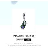 S925 Sterling Silver Peacock Feather Pendant DIY Bracelet Necklace Accessories