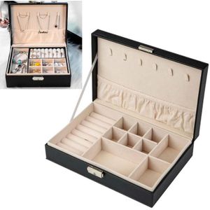 Portable Leather Jewelry Storage Box Necklace Ring Watch Storage Box  Style:Single Layer(Black)