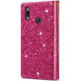 For Samsung Galaxy A40 Multi-card Slots Starry Sky Laser Carving Glitter Zipper Horizontal Flip Leather Case with Holder & Wallet & Lanyard(Rose Red)