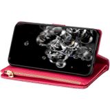 For Samsung Galaxy A40 Multi-card Slots Starry Sky Laser Carving Glitter Zipper Horizontal Flip Leather Case with Holder & Wallet & Lanyard(Rose Red)