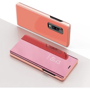 For Galaxy A90 5G Electroplating Mirror Horizontal Flip PU Leather Case with Holder(Rose)
