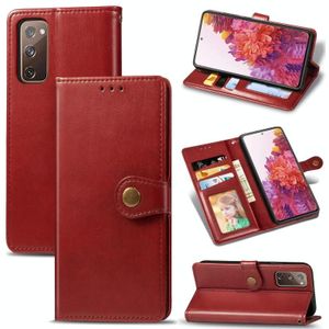 For Galaxy S20 FE(4G/5G) / S20 Lite Retro Solid Color Leather Buckle Phone Case with Lanyard & Photo Frame & Card Slot & Wallet & Stand Function(Red)
