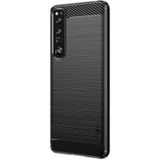 Voor Sony Xperia 1 IV Mofi Gentles -serie geborstelde textuur koolstofvezel zacht TPU -kast